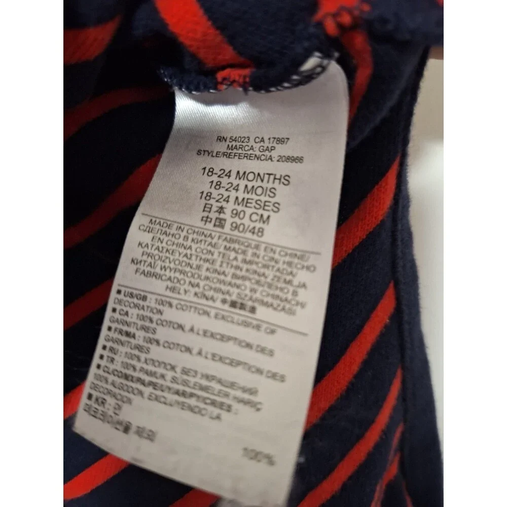 Baby Gap Boys Polo Romper 18-24 Months Navy Blue Red Striped Bodysuit‎